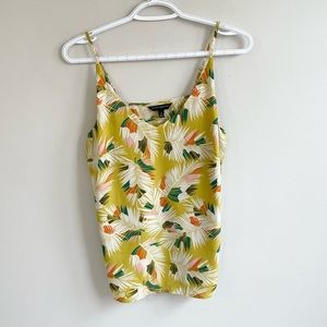 BANANA REPUBLIC TANK TOP SPAGHETTI STRAPS GREEN ORANGE WHITE LINED FEATHERS